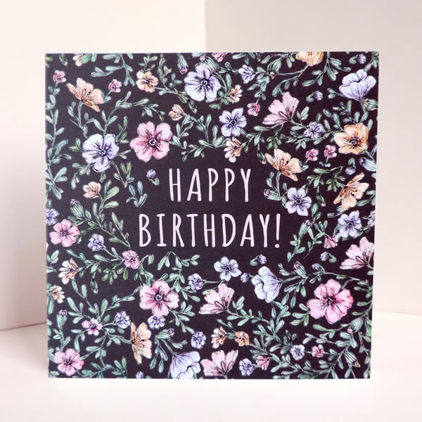 Dark Botanical Floral Birthday Greetings Card