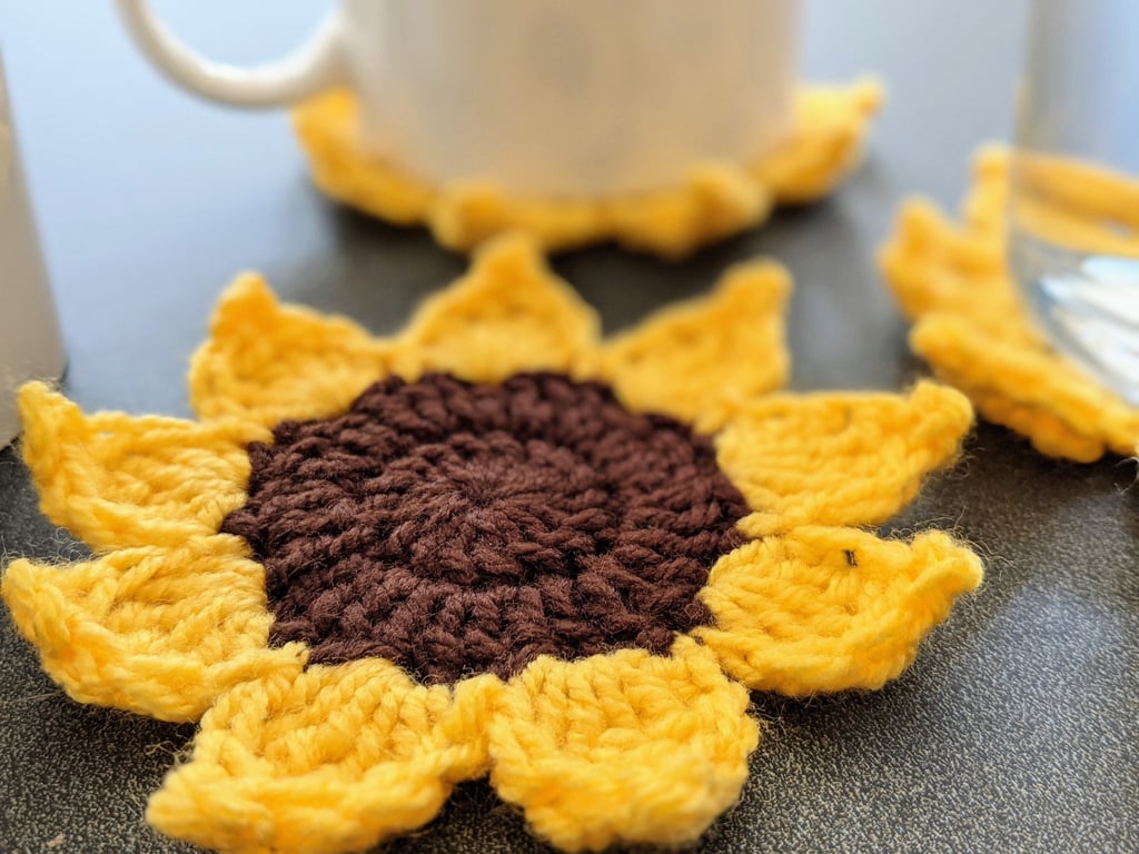 Pack of Four Crochet Sunflower Coasters