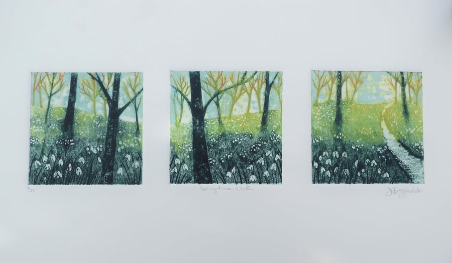 Collagraph Print - Springtime Walk - A hand printed, limited edition print