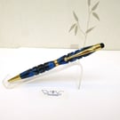 Blue Multi Coloured Acrylic Ball Point Stylus Pen with Velvet Pouch. Hand Made