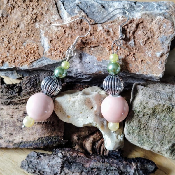 Hook earrings with multicoloured beads - dangle drop style