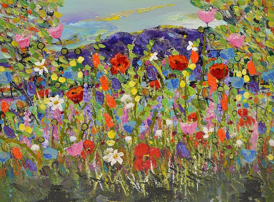 Modern Painting of Wildflowers at Glen Dye. Ready to Hang. 9x12 inches.