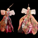 Set of 2 Upcycled Scrap Fabric Angels – Boho Style Hanging Decorations – Reclaim