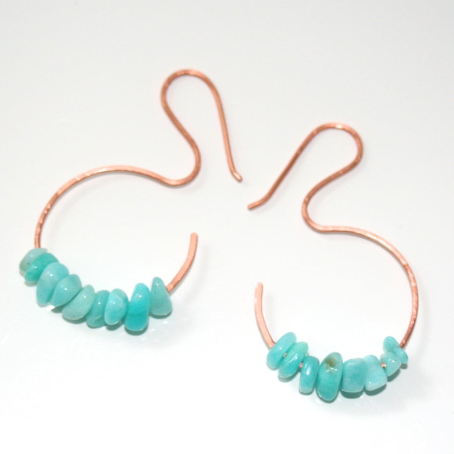 Amazonite and copper hoop earrings