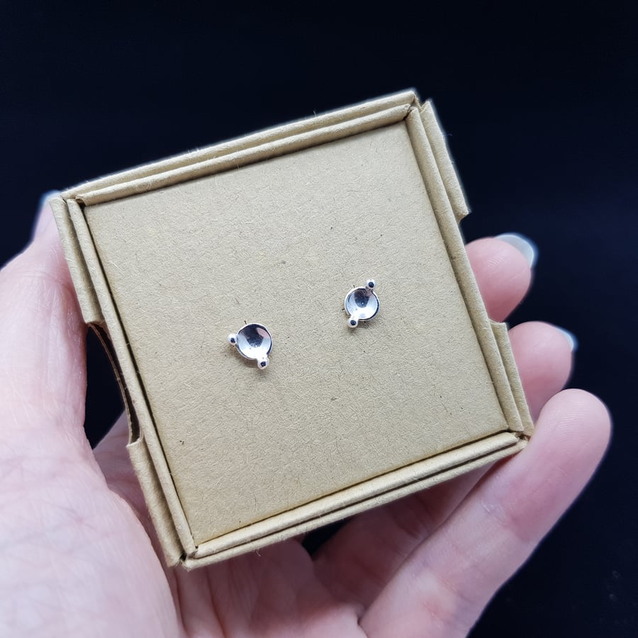 Small Planet & Moon Inspired Sterling Silver Stud Earrings (Design B)
