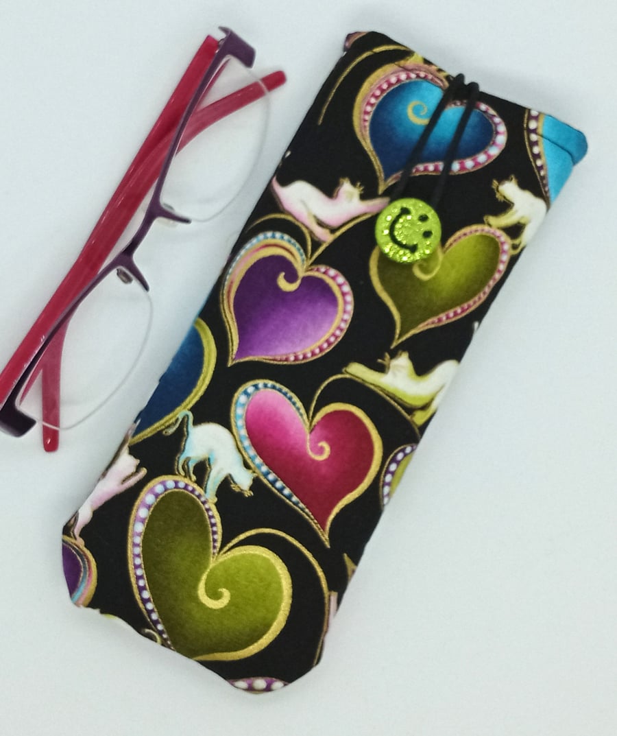 Cat and Hearts glasses case 499F