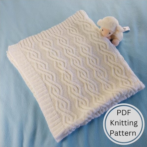 Cable Knit Baby Blanket PDF Knitting Pattern - Diamond Cable Design