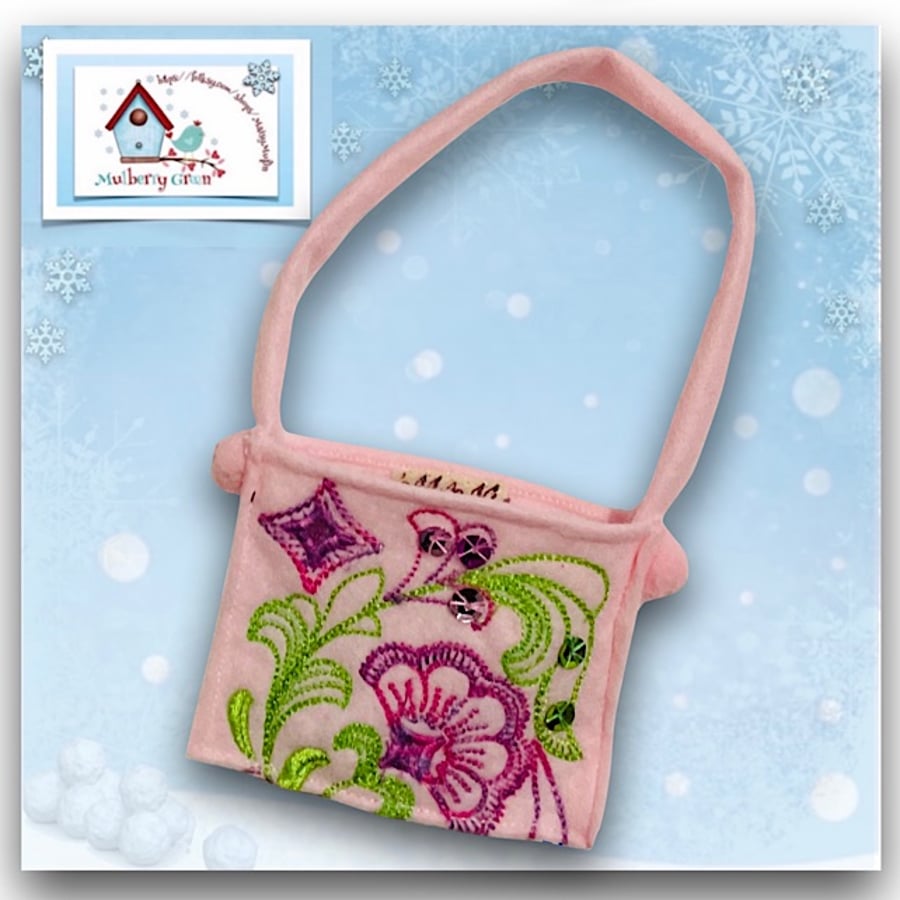 Reserved for Kat - Green and Pink Embroidered Over the Shoulder Bag