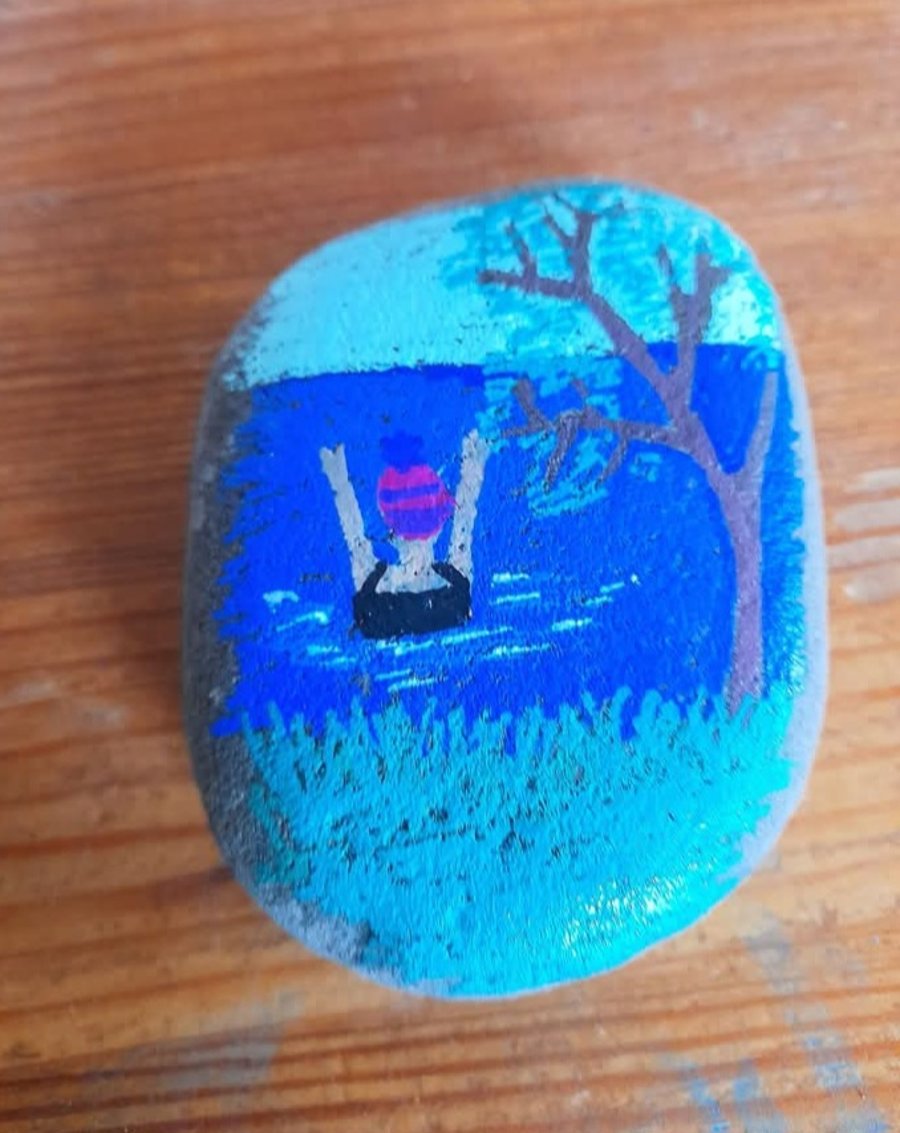'Wild swimmer, lake' painted pebble