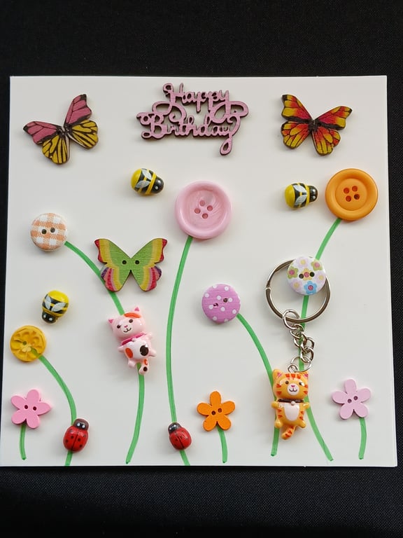 Handmade birthday, keyring card