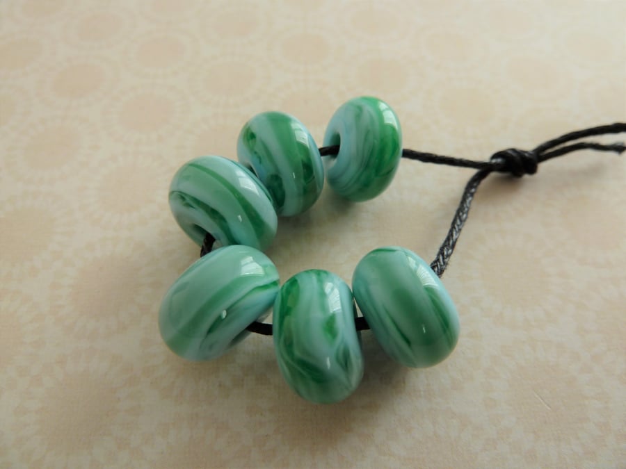 green and blue lampwork glass beads