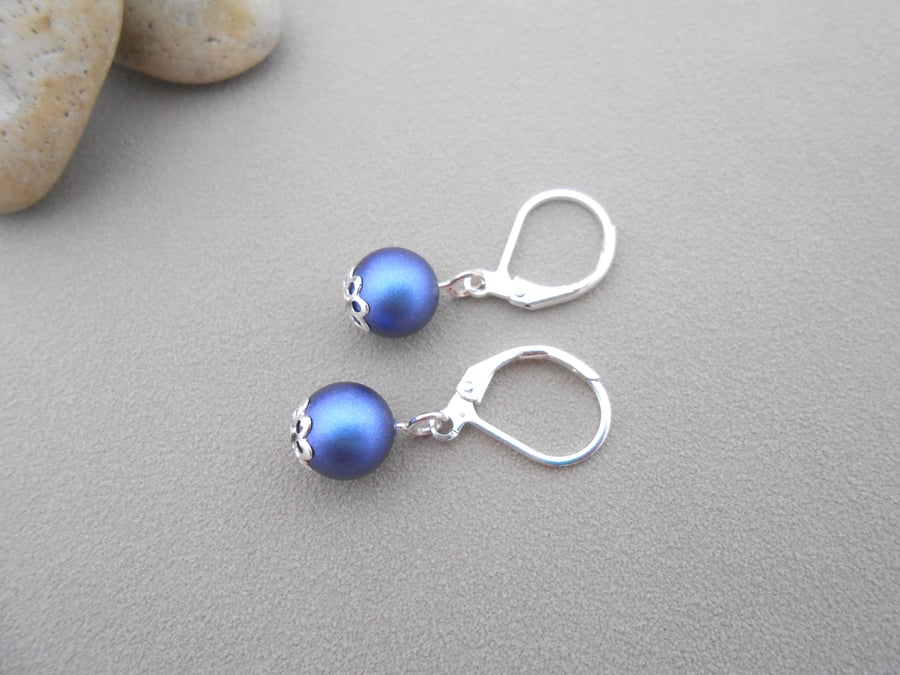 Blue pearl drop earrings.