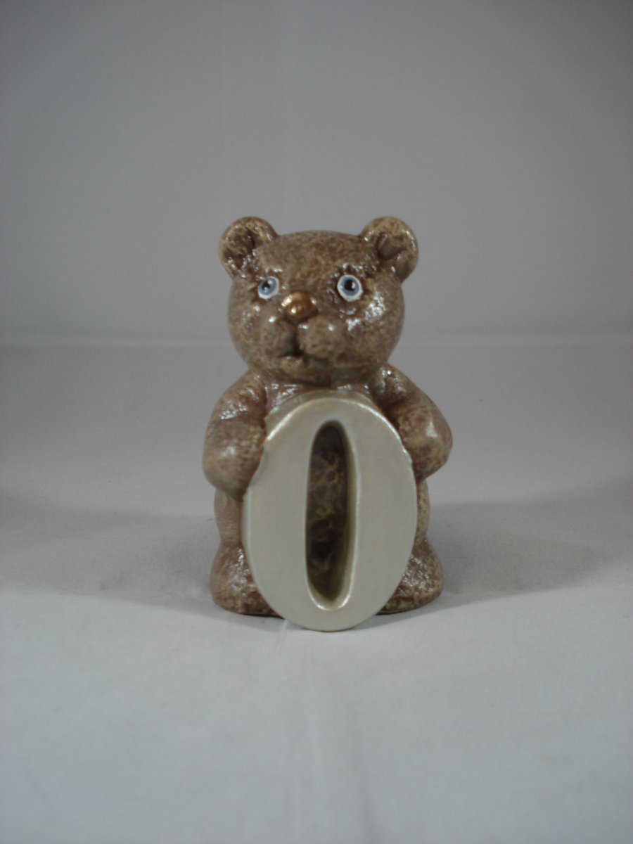 Ceramic Hand Painted Small Brown Bear Zero Number Figurine Animal Ornament.