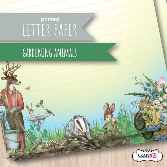 Letter Writing Paper - Animals doing the gardening