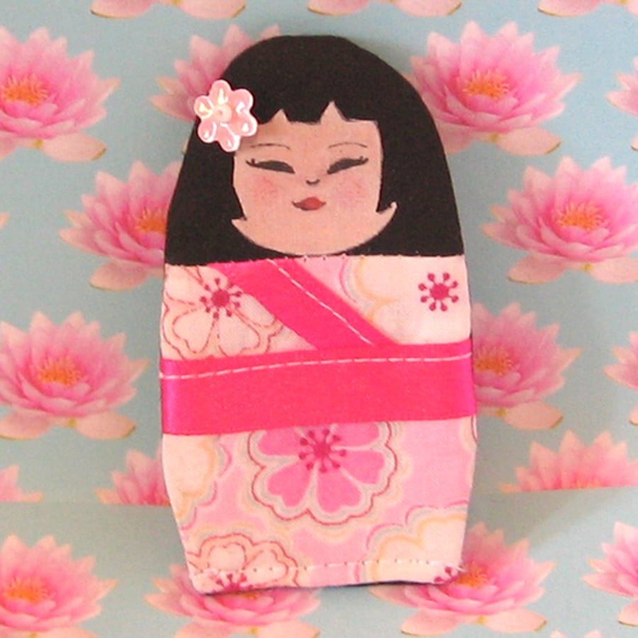 Mini Japanese Kokeshi Doll Brooch