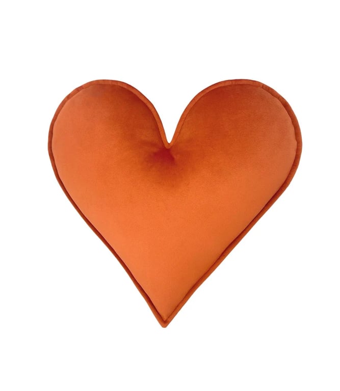 Paprika Orange Velvet Heart Shaped Cushion Throw Decor Velentine's Day Pillow