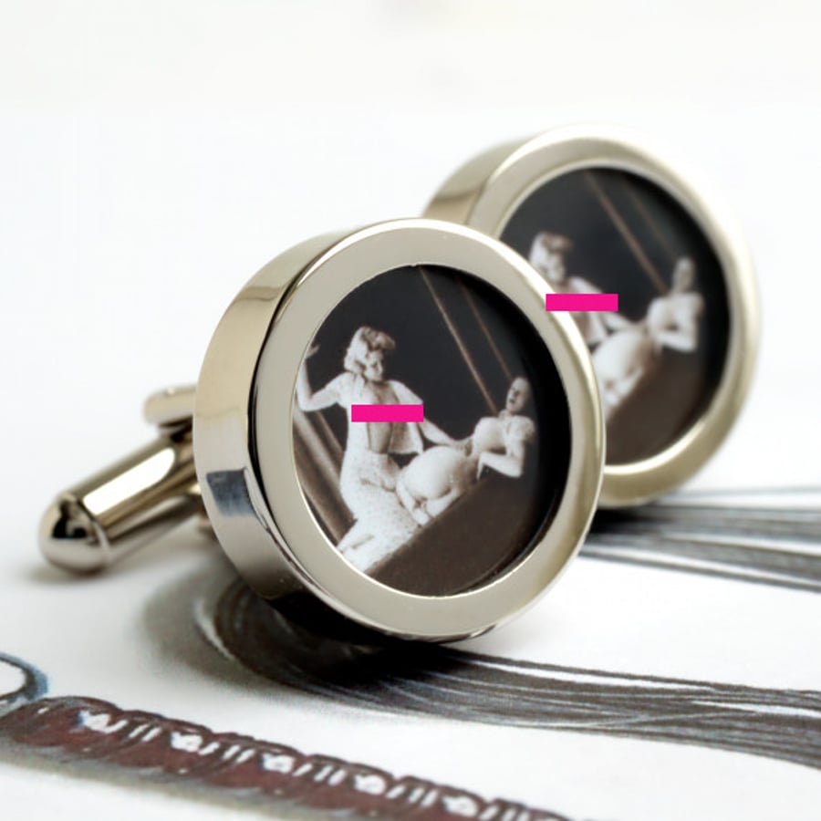  Vintage 1920s Spank Me Cufflinks Girls in Pyjamas