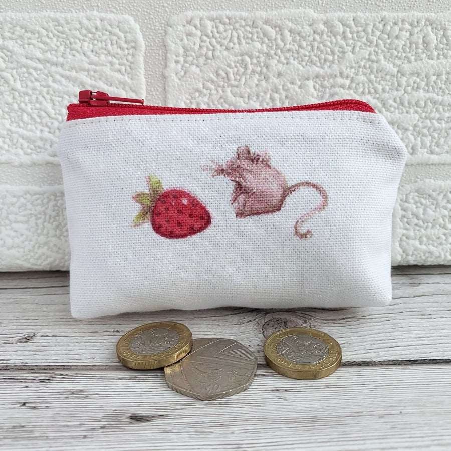 Small purse, coin purse with mouse and strawberry