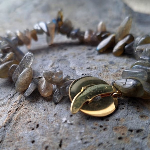 Bracelet from labradorite with brass clasp