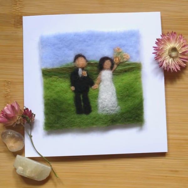 Needle felted handmade We're Married greetings card