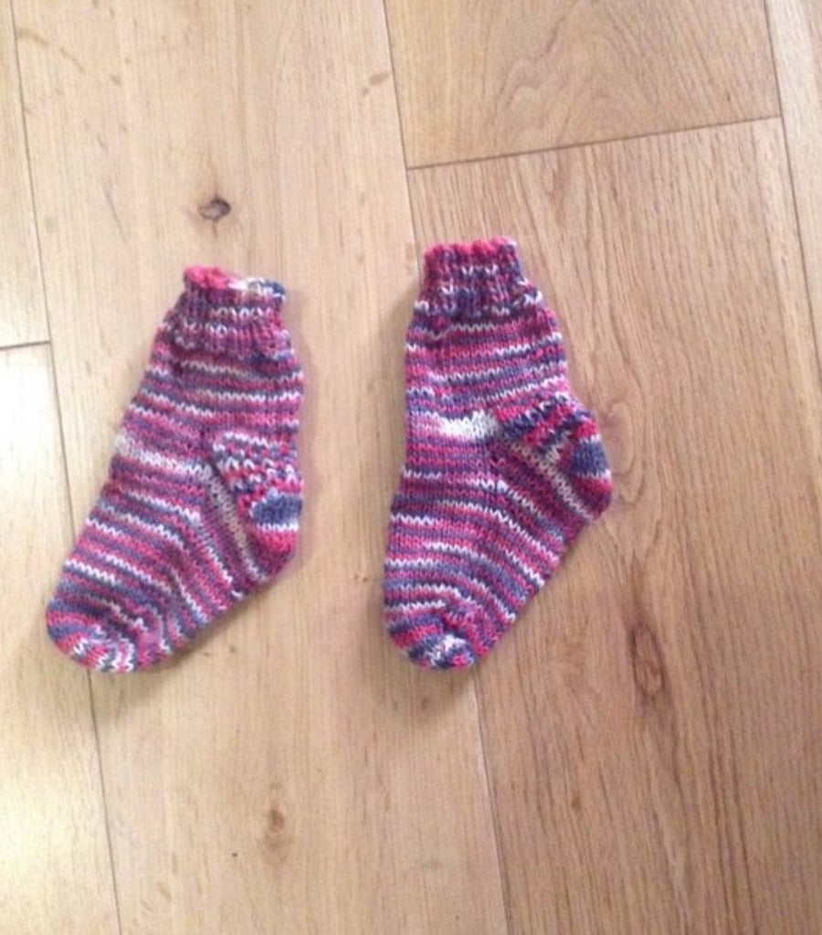 Pink White & Grey Striped Baby Socks