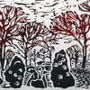 Wayland's Smithy Long Barrow Oxfordshire Original Hand Pressed Linocut Print