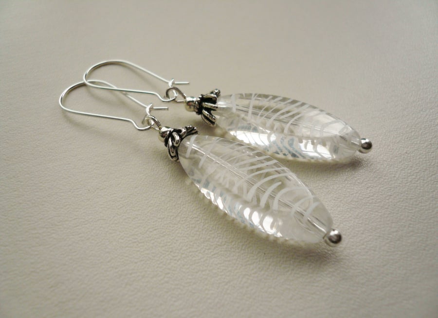 Clear and White Zebra Striped Earrings   KCJ814