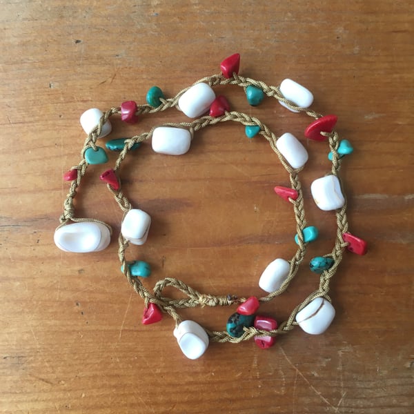 Gorgeous seaside theme - beach side jewelry hand knotted 40cm necklace 