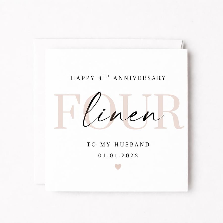 Personalised 4th Anniversary Card – Linen Anniversary for Husband or Wife