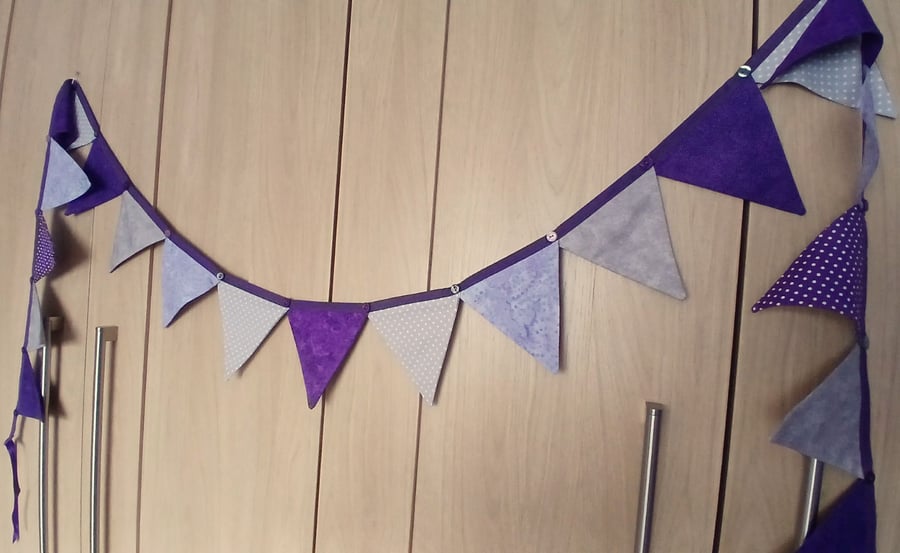 Purple & Grey Bunting - 2.5 metre string, home decor, craft shows, weddings