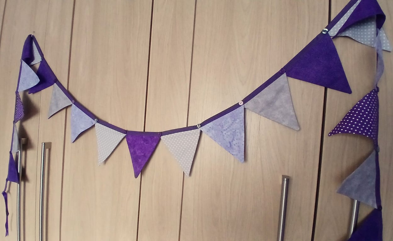 Purple & Grey Bunting - 2.5 metre string, home decor, craft shows, weddings