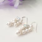 Pearl Cluster Earrings with Crystal Butterflies