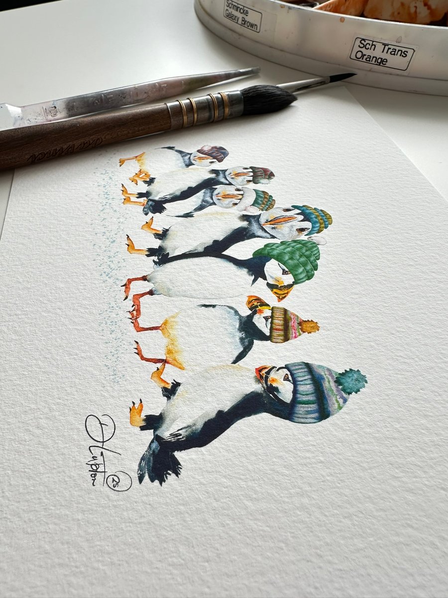 Watercolour Print Puffinry Of Puffins - Signed