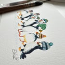 Watercolour Print Puffinry Of Puffins - Signed