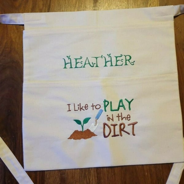Handmade fabric Personalised Gardening Apron 2 pockets great present Mothers Day