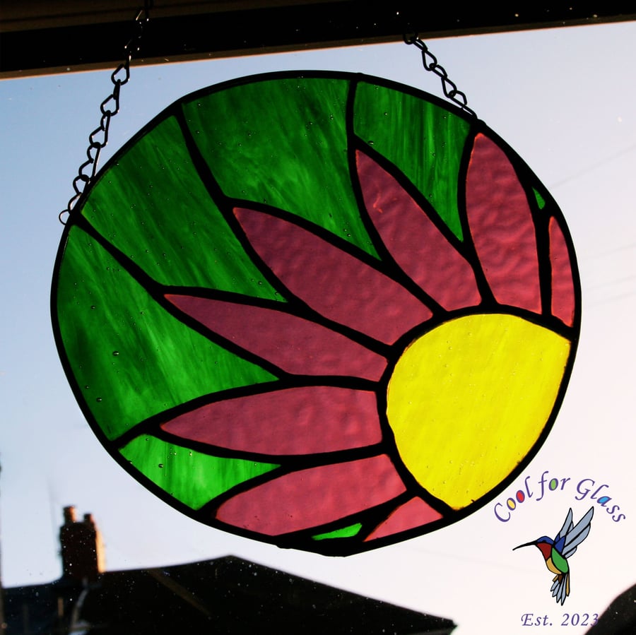 Stained glass purple flower hanging sun catcher