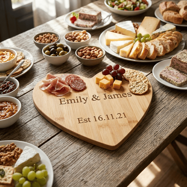 Personalised Heart Cheese Board, Bamboo, Wedding Gift, New Home