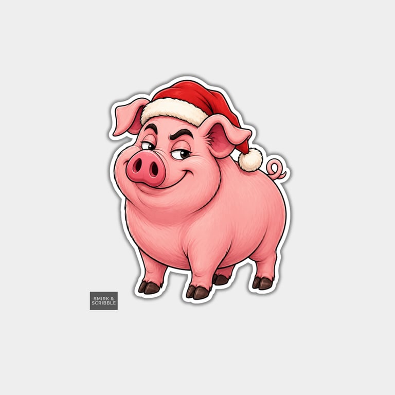 Funny Christmas Sticker Vinyl Xmas Decal For Adults - Cute Cheeky Pig