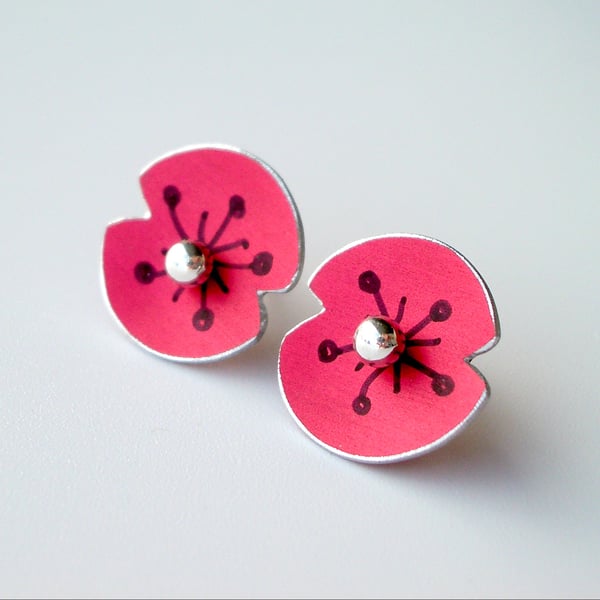 Poppy earrings studs in red 