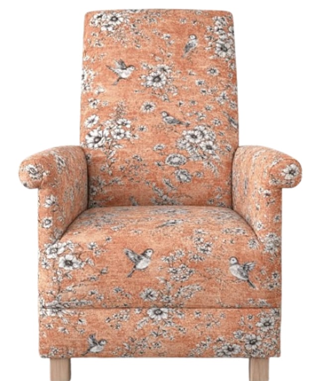 Fireside Chair Armchair Finch Toile Fabric Accent Birds Small Floral Orange New