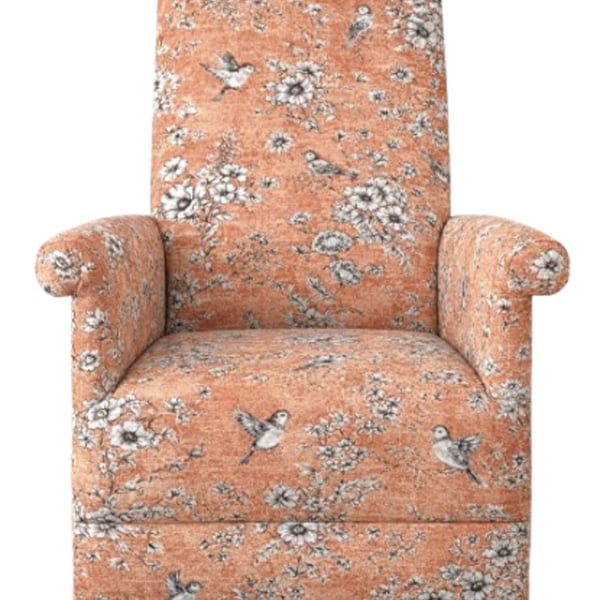 Fireside Chair Armchair Finch Toile Fabric Accent Birds Small Floral Orange New