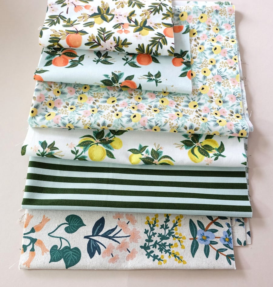 Rifle Paper Co Primavera Fruit and Floral Cotton Fabric Bundle, Quilt, Patchwork