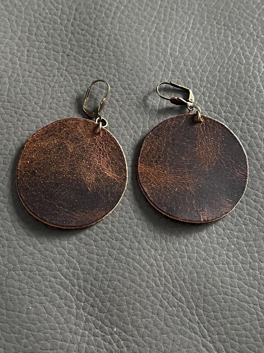 Brown Hand Cut Leather Earrings- Lightweight Handmade Leather Jewellery 