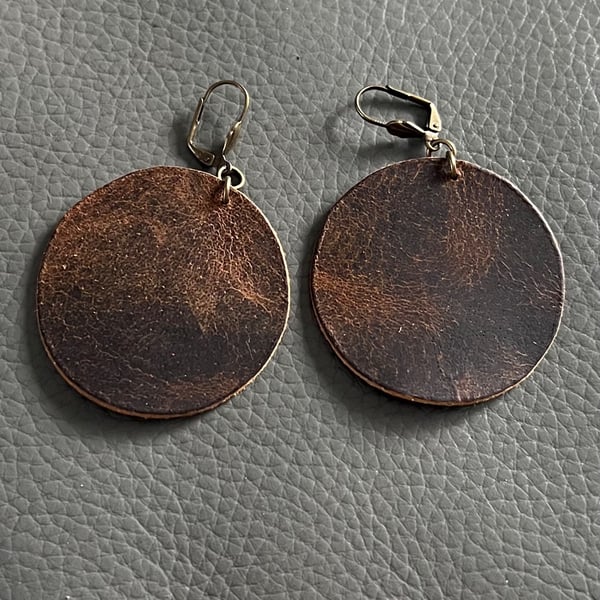 Brown Hand Cut Leather Earrings- Lightweight Handmade Leather Jewellery 