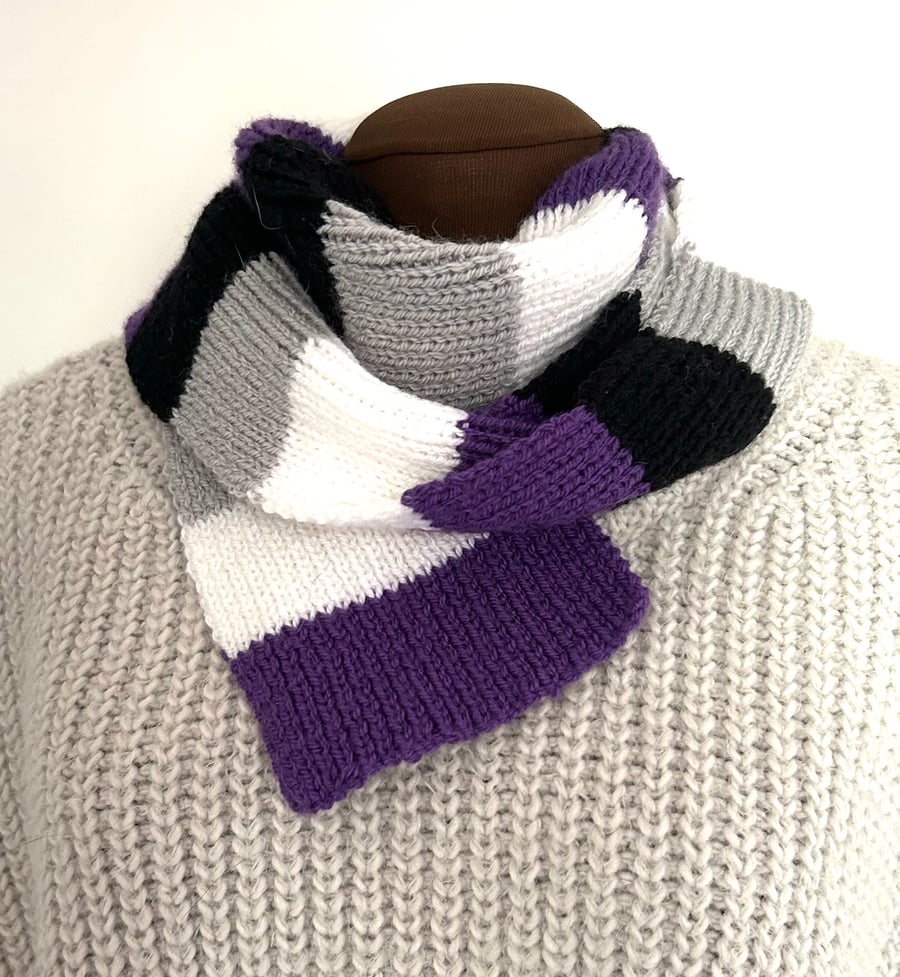 Asexual Pride scarf, handknitted in a lovely soft yarn