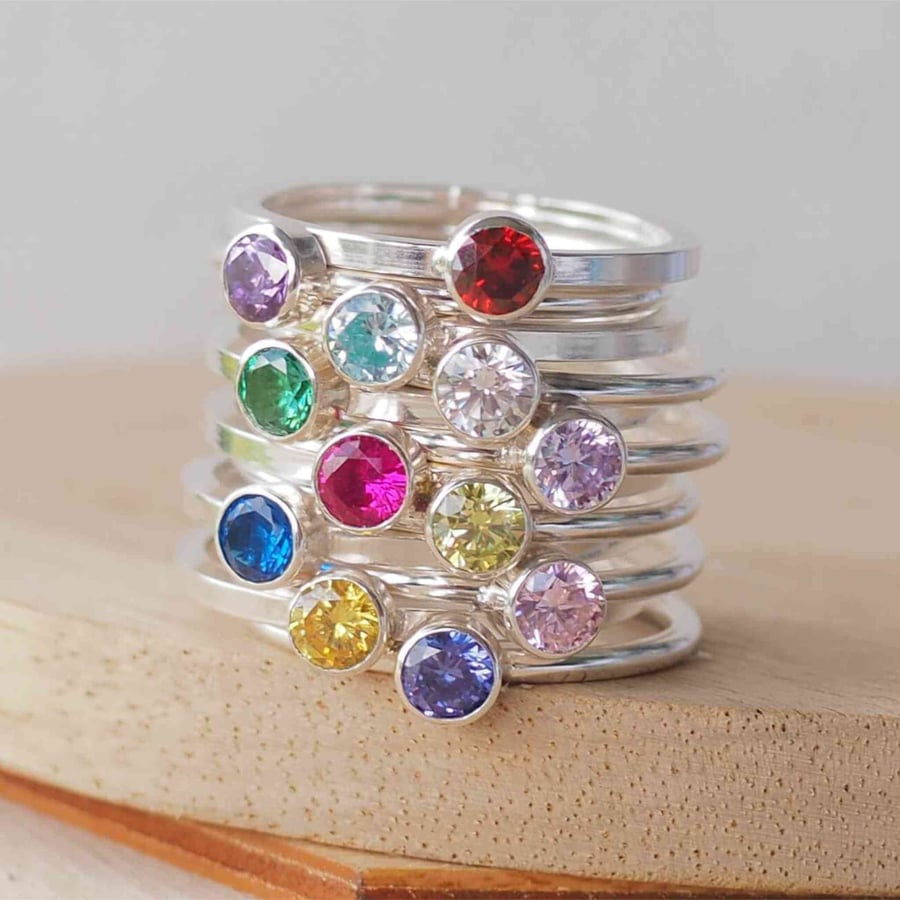 Sparkly Silver Stackers - Birthstone Rings