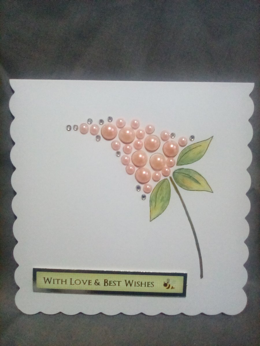 Pencil colour and embellished handmade blank card