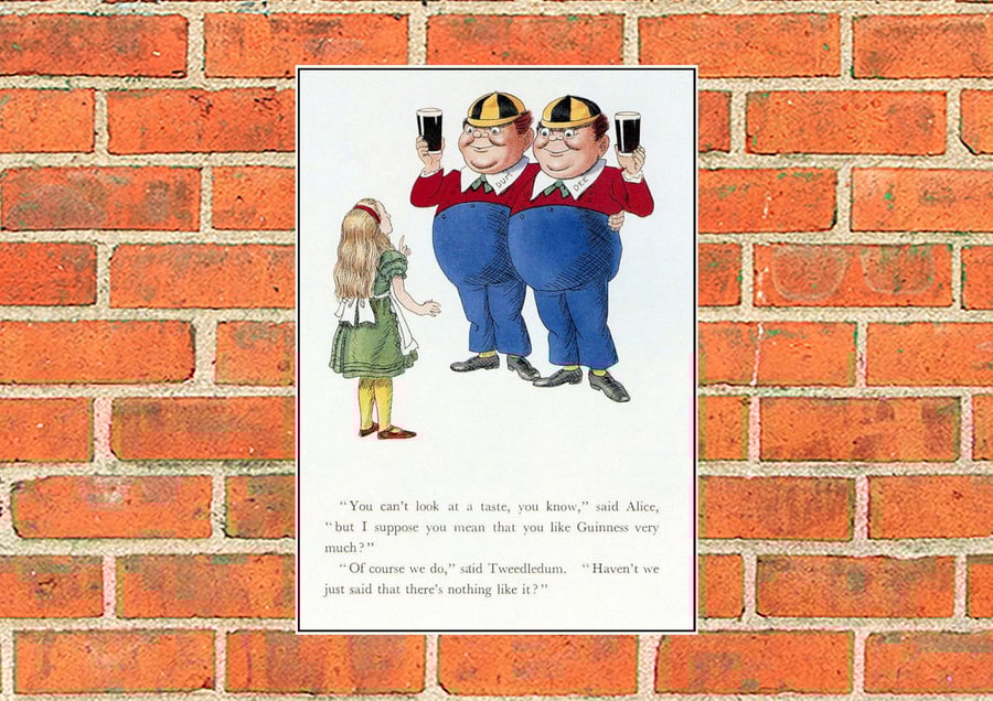 Guinness metal sign.Alice, Tweedledum and Tweedledee. Pub. Bar or Mancave