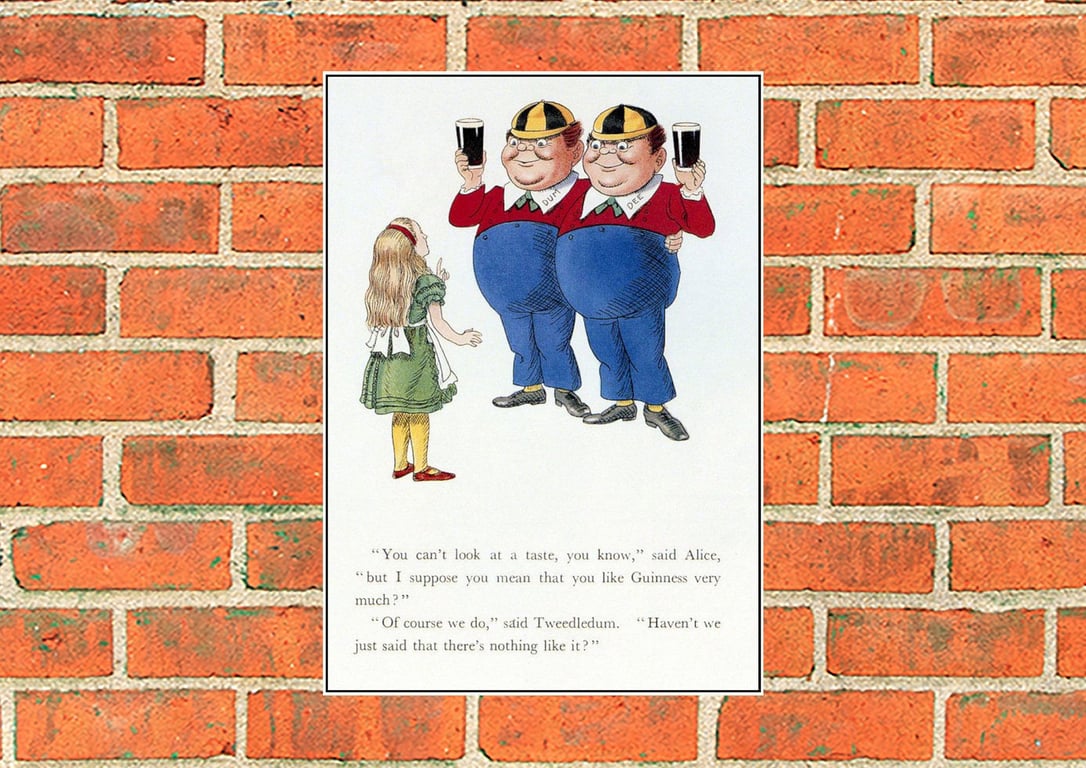 Guinness metal sign.Alice, Tweedledum and Tweedledee. Pub. Bar or Mancave