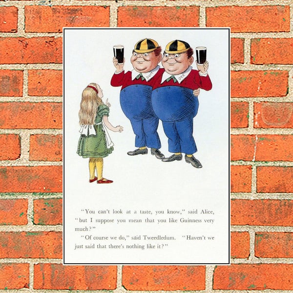 Guinness metal sign.Alice, Tweedledum and Tweedledee. Pub. Bar or Mancave